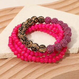 4PCS - Shamballa Ball Faceted Beaded Stretch Multi Layered Bracelets